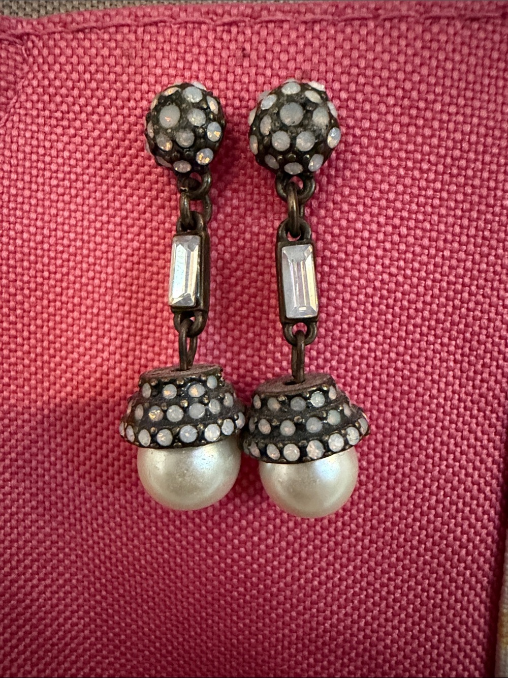 Rhinestone Pearl Drop Earrings - Silver Tone